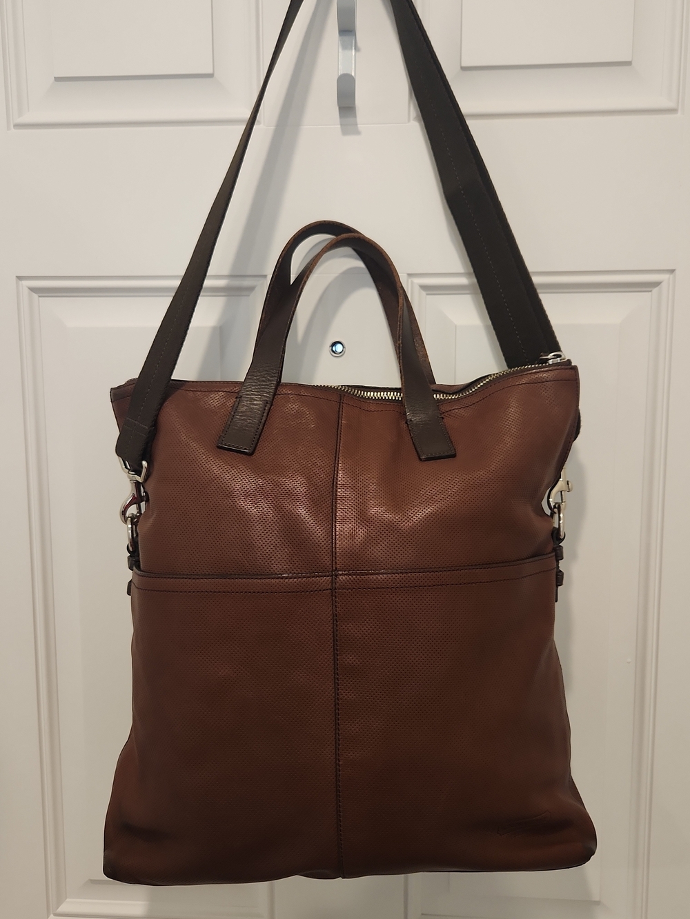 Coach Brown Leather Crossbody Tote with Dark Brown Straps
